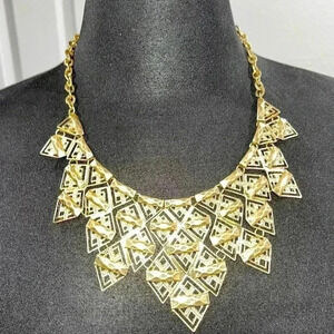 Big Gold tone Statement necklace.  Triangular.  Long length